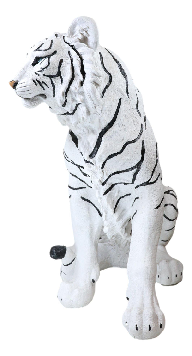 Ebros Large 20"H Realistic White Siberian Tiger Sitting On Guard Resin Statue