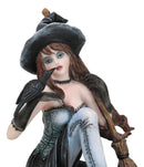 Gothic Black Witch Sorceress with Raven Crow and Magical Broomstick Figurine