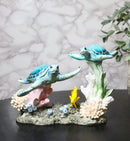 Marine Ocean Blue Sea Turtles Family With Yellow Fish And Coral Reef Figurine