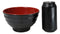 Set Of 6 Red And Black Round Ridged Body Soup Salad Rice Melamine Bowls 6.5"D