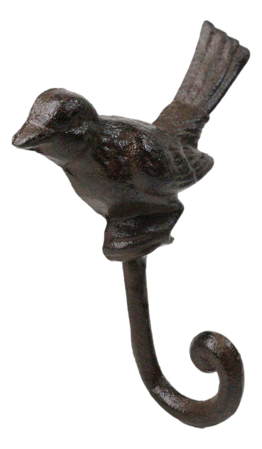Set Of 2 Rustic Cast Iron Morning Song Bird On Branch Wall Coat Towel Hook Decor