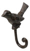 Set Of 2 Rustic Cast Iron Morning Song Bird On Branch Wall Coat Towel Hook Decor