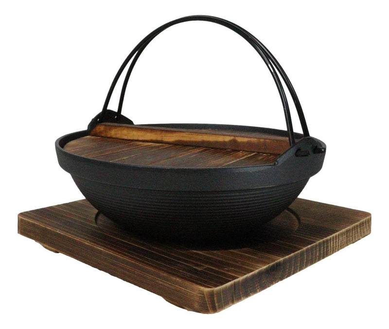 Large Cast Iron Japanese Sukiyaki Shabu Nabe Cooking Hot Pot With Trivet 9.5"D