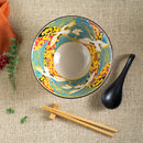 Japanese Crane Ceramic Ramen Rice Bowl With Soup Spoon Chopsticks And Rest Set