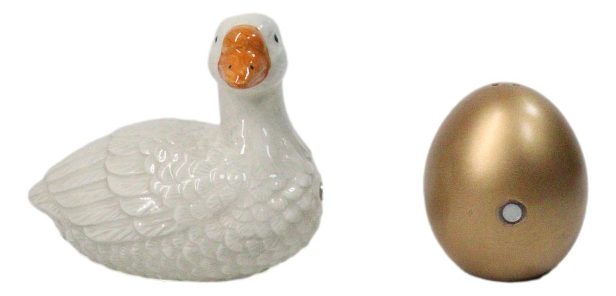 Ebros Goose and Golden Egg Ceramic Salt and Pepper Shakers Set of 2