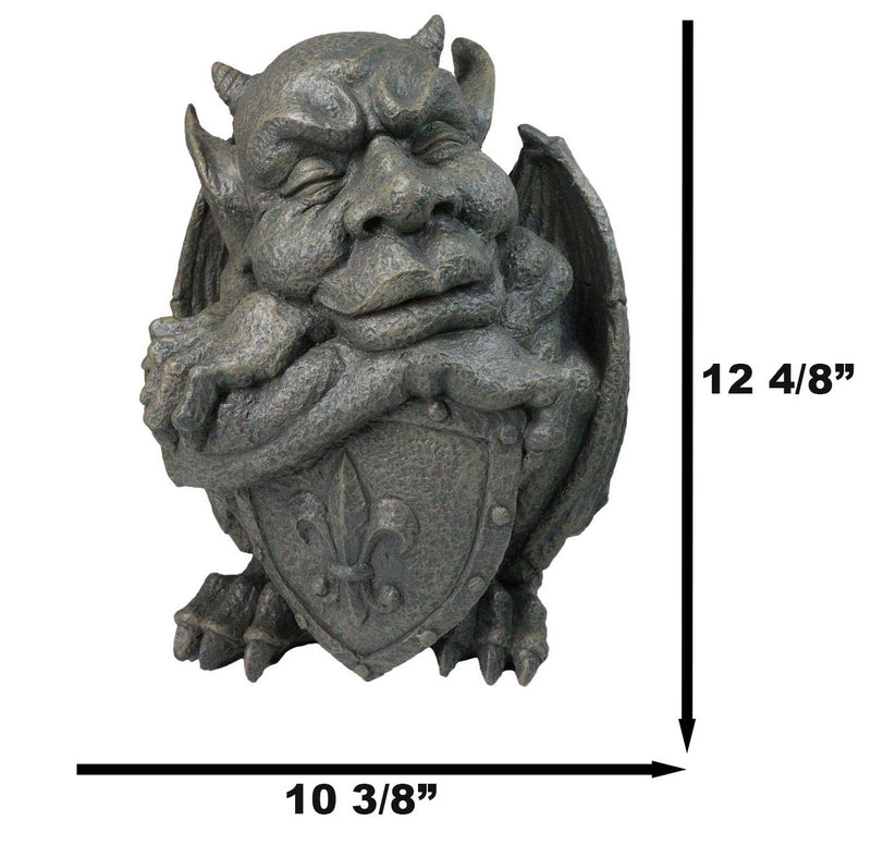 Gothic Stoic Warrior Notre Dame Gargoyle Shield Bearer Chimera Figurine 12"H