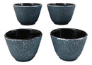 Pack Of 4 Teal Blue With Gold Cast Iron Tetsubin Textured Surface Tea Cups 3oz
