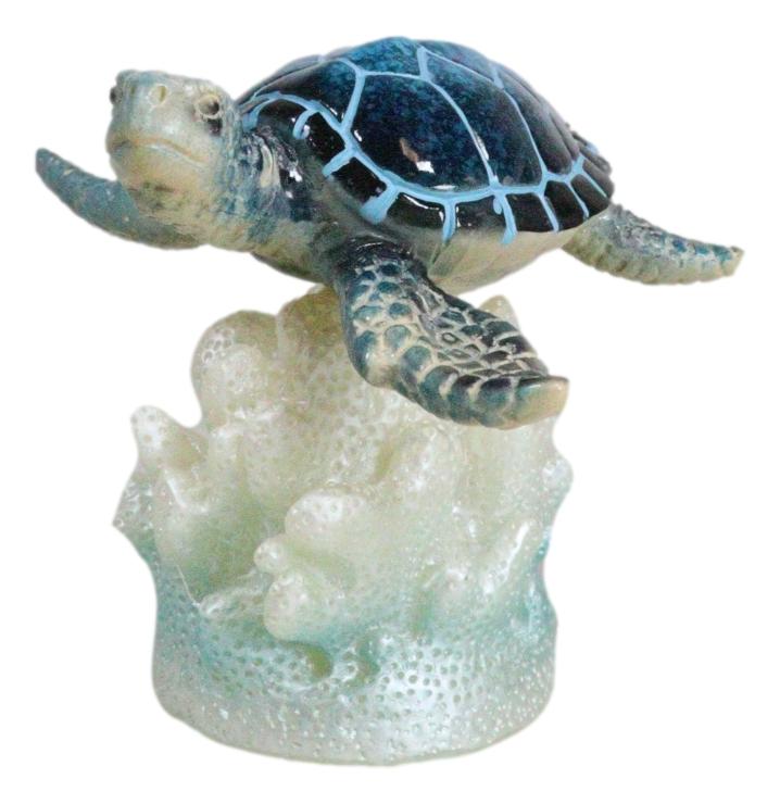 Ocean Marine Blue Giant Sea Turtle Swimming Over LED Light Coral Reef Figurine