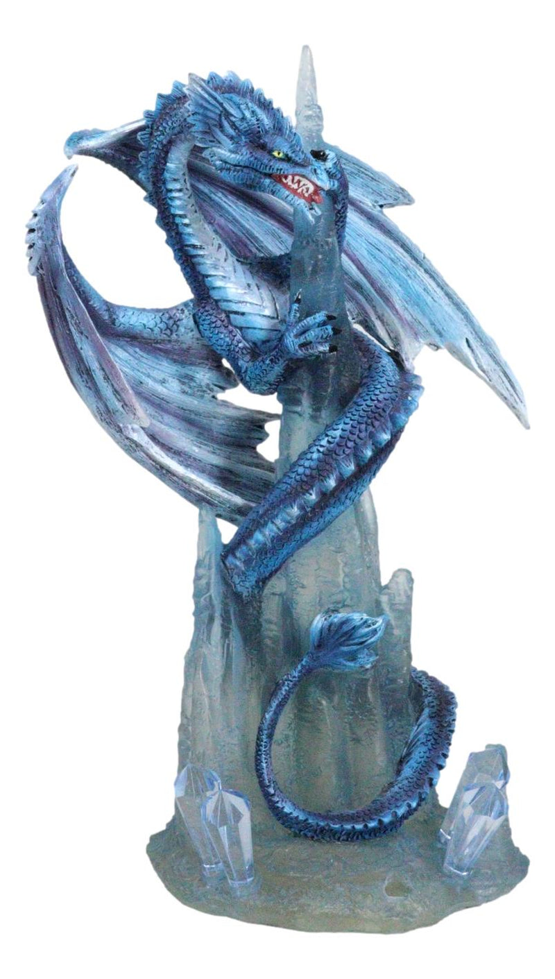 Frozen Stalactite Blue Dragon Serpent On Spiky Ice Mountain Cliff Figurine