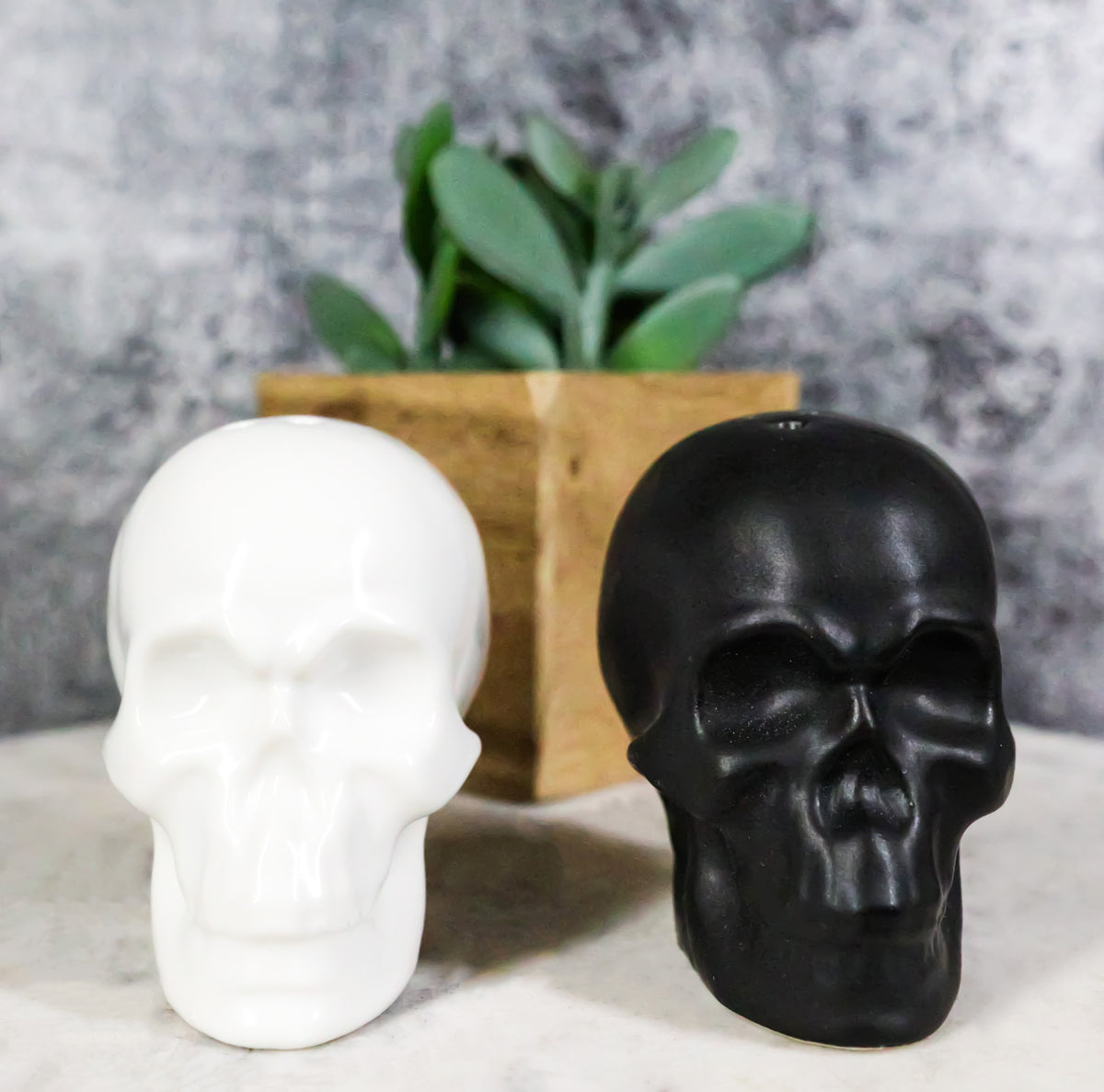 Matte Black And White Sugar Skulls Salt And Pepper Shakers Set Ceramic - Ebros Gift