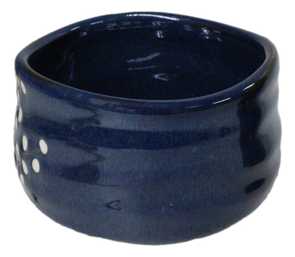 Navy Blue Sakura Blooms Ceramic Japanese Matcha Green Tea Bowl Whisk & Scoop Set
