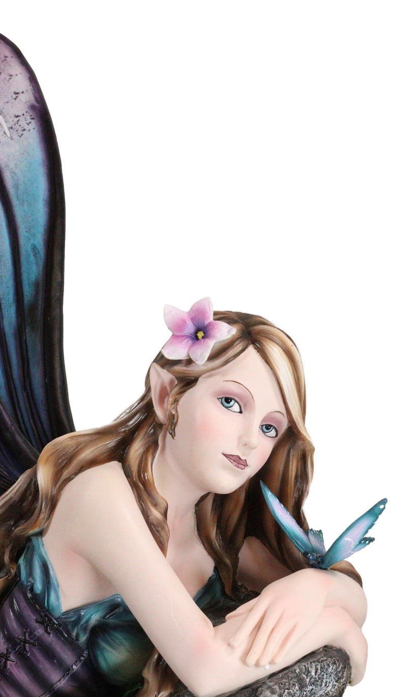 Castle On A Cloud Lavender Fairy Daydreaming With Butterfly Large Statue 23"L