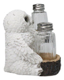 Wildlife Birds White Snowy Owl Couple Salt and Pepper Glass Shakers Holder