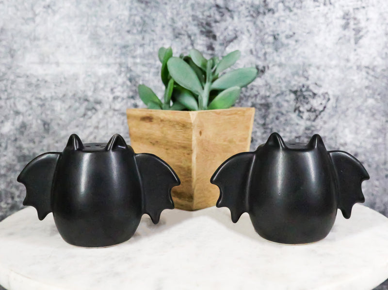 Black Bat Wings Silhouette Abstract Ghost Bats Ceramic Salt And Pepper Shakers