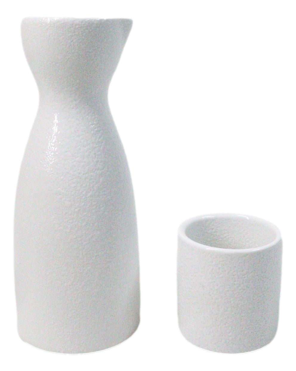 Porcelain Snow Flowers White Yukino Hana Wine Sake Flask With 2 Cups Set