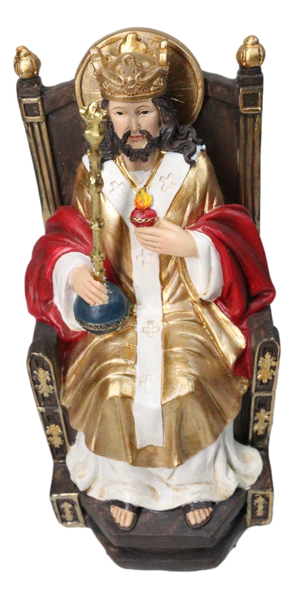 Christian Decor Crowned Christ The King Sitting On The Throne Sculpture 7.75" H