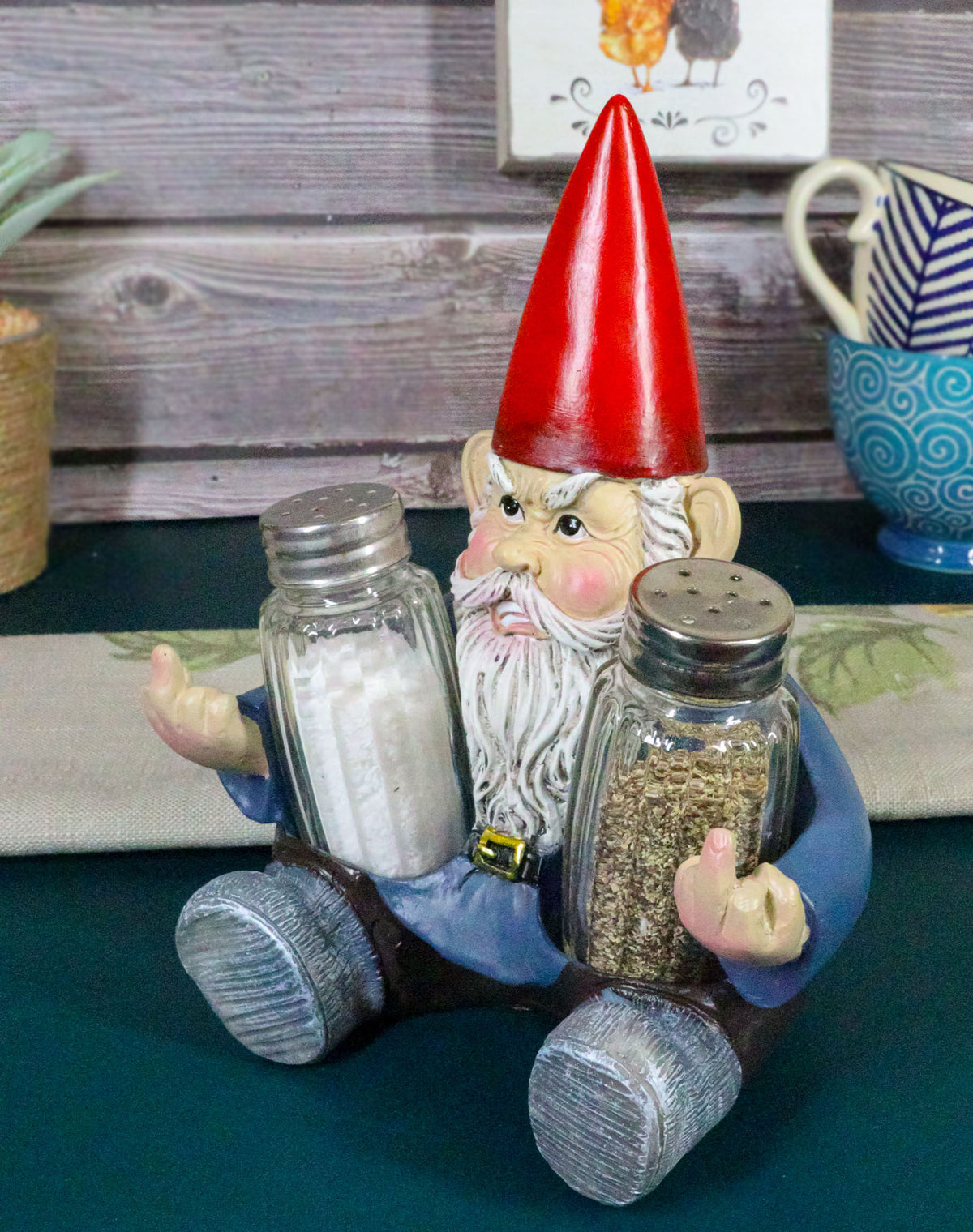 Salty Rude Mr Gnome Flipping The Bird Bugger Off Salt And Pepper Shakers Holder
