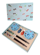 Goldfish Kingyo Pastel Blue Sauce Dishes Chopsticks And Rests Sushi Set For 2