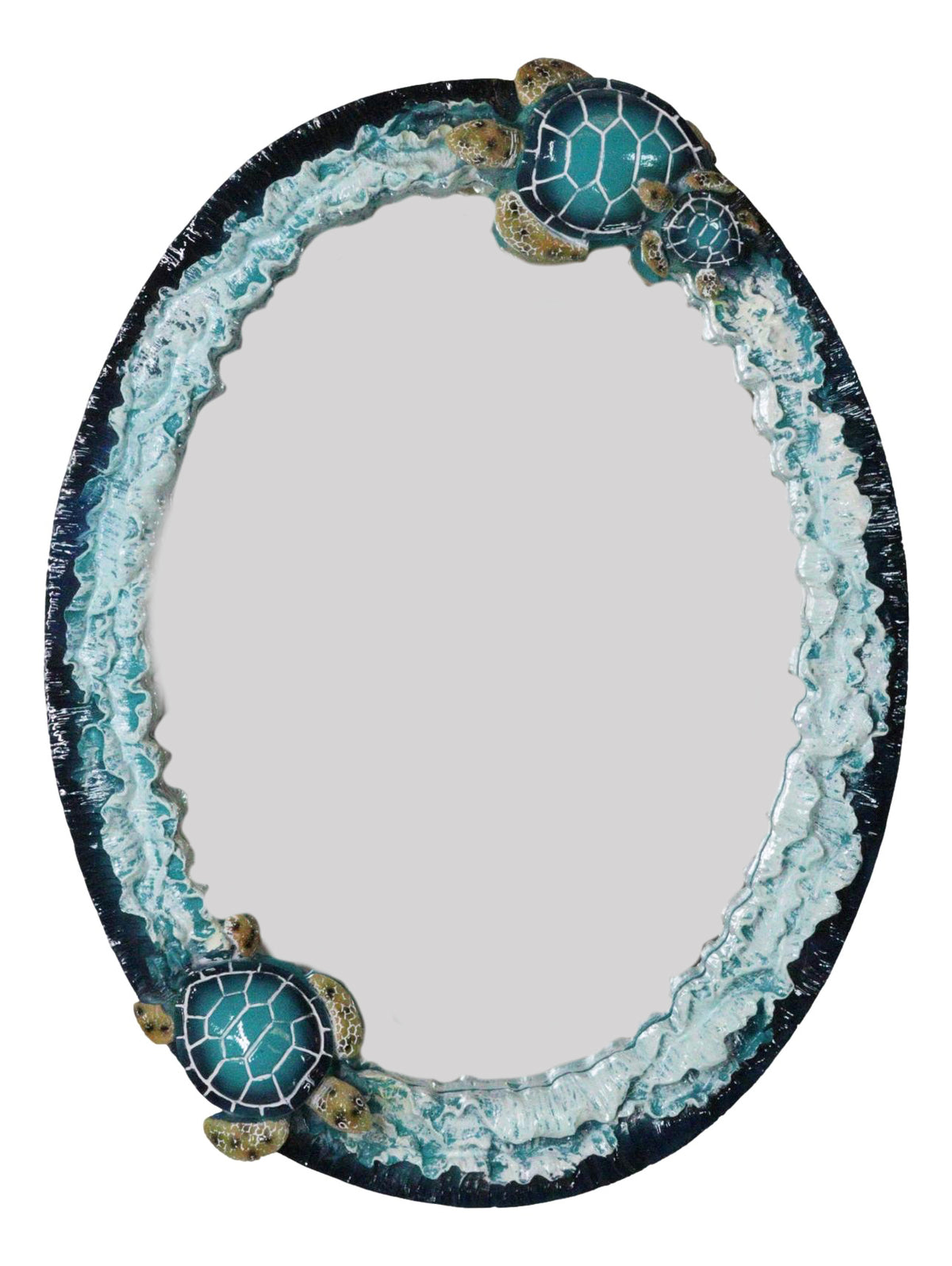 18"H Large Coastal Marine Blue Sea Turtles With Ocean Waves Wall Mirror Decor