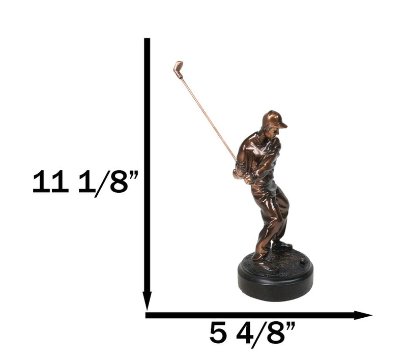 Pro Golfer Swinging Golf Club Bronze Electroplated Figurine With Pedestal 11"H