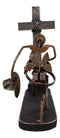 Rustic Western Cowboy With Hat Kneeling By The Cross Hand Made Metal Sculpture