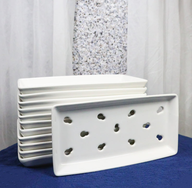 Pack Of 12 Ceramic White Neta Zara Sushi Case Plates With Drip Holes 8" By 4"