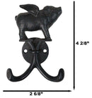 Rustic Cast Iron Black Country Farmhouse Flying Angel Porky Pig Double Wal Hooks