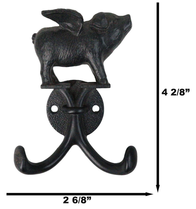 Rustic Cast Iron Black Country Farmhouse Flying Angel Porky Pig Double Wal Hooks