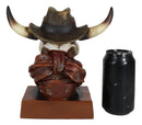 Western Cowboy Horned Cow Skull with Hat and Bandana Scarf Desktop Figurine
