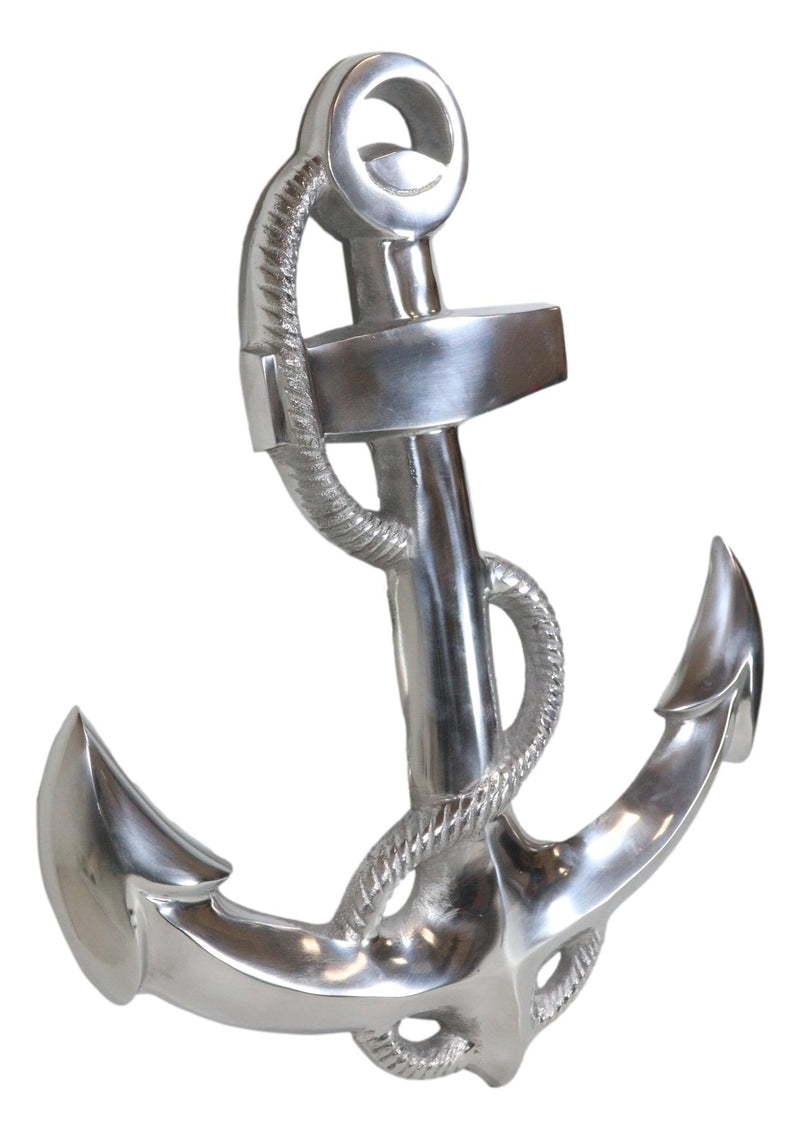 Nautical Ocean Marine Polished Aluminum Metal Ship Anchor Wall Decor Plaque 18"H