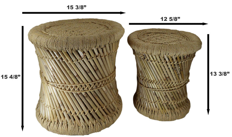 Set of 2 Rustic Western Hand Woven Bamboo Fibers and Natural Ropes Side Tables