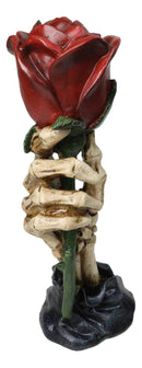 Gothic Skeleton Claw Hand Holding Red Rose Figurine Resin Skull Bone Sculpture