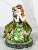 Kneeling Green Ivy Gaia Earth Fairy With Crystal Ball On Garden Small Figurine