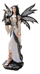 Large 4 Ft Spell Caster Winter Fairy With Dragon And Solar LED Lantern Statue