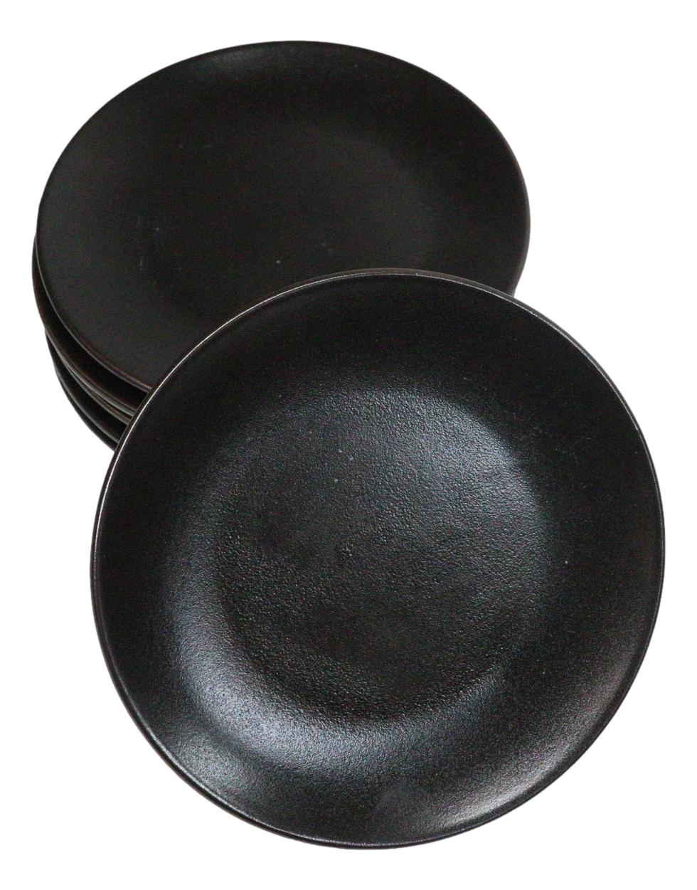 Set Of 6 Kokuyo Black Contemporary Appetizer Dessert Salad Ceramic Plates 6"D