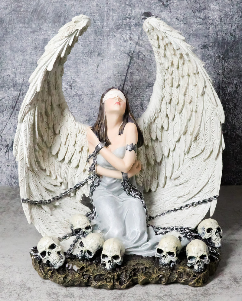 Captive Spirits Blindfolded Purity Angel Tied In Chains By Skulls Figurine