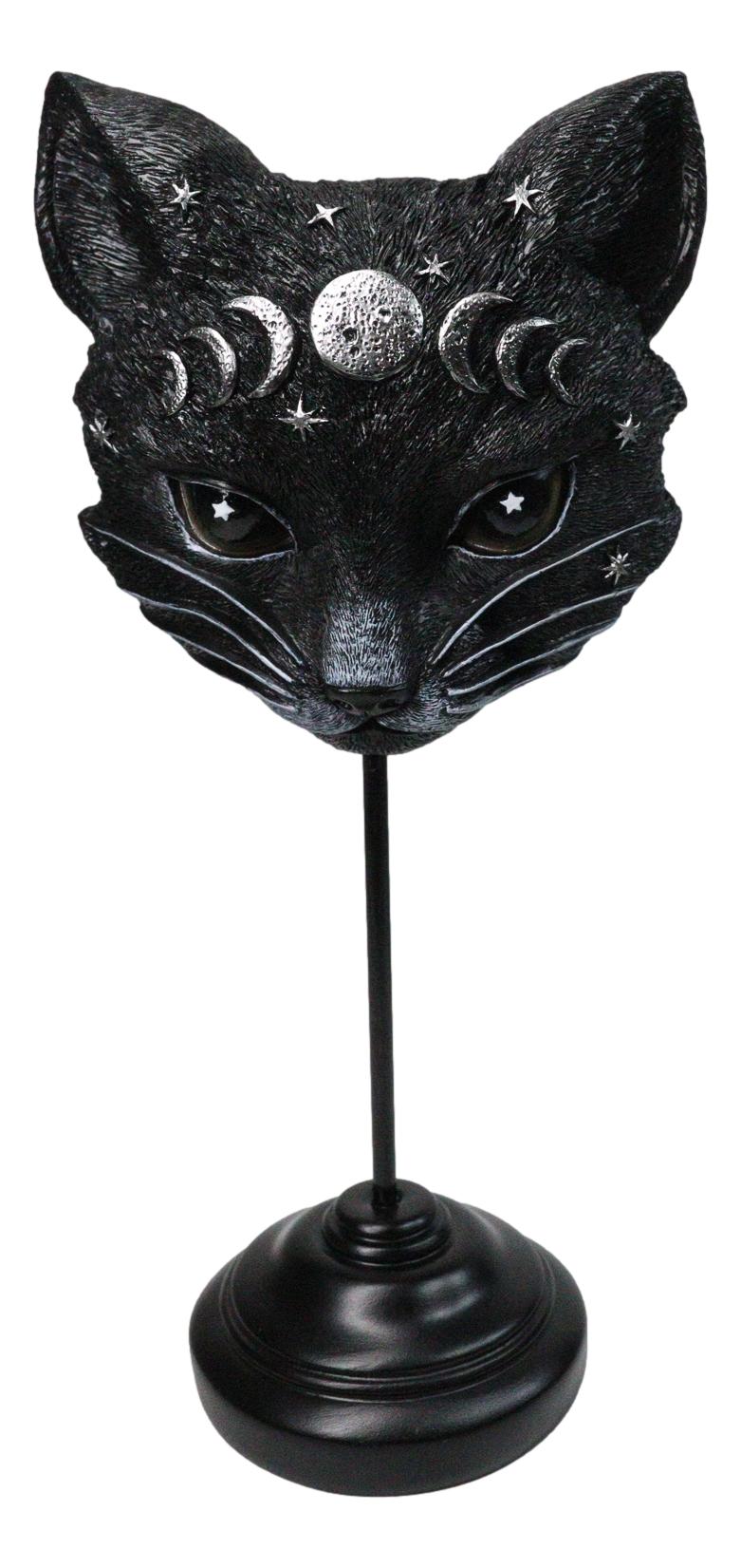 Gothic WIcca Mystic Moon Cat Masque Ornament On Pole Stand Or Wall Sculpture