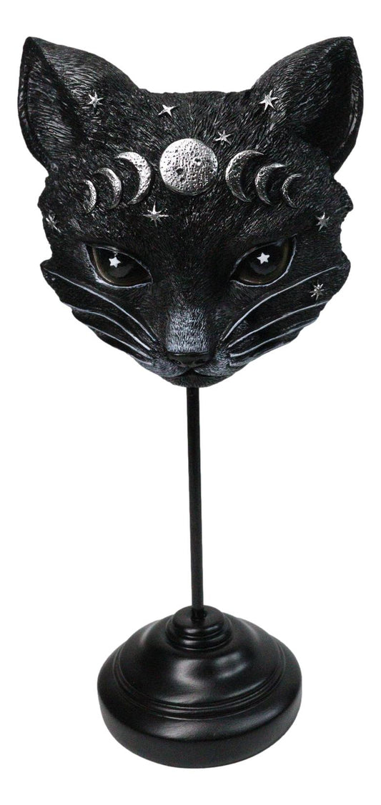Gothic WIcca Mystic Moon Cat Masque Ornament On Pole Stand Or Wall Sculpture