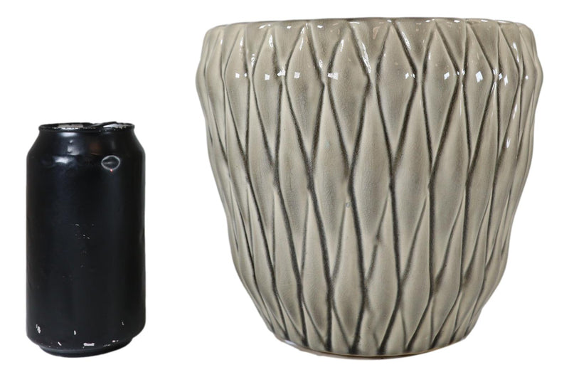 Glazed Pottery Ceramic Diamond Pattern Floral Grey Vase Planter Pot Gardening