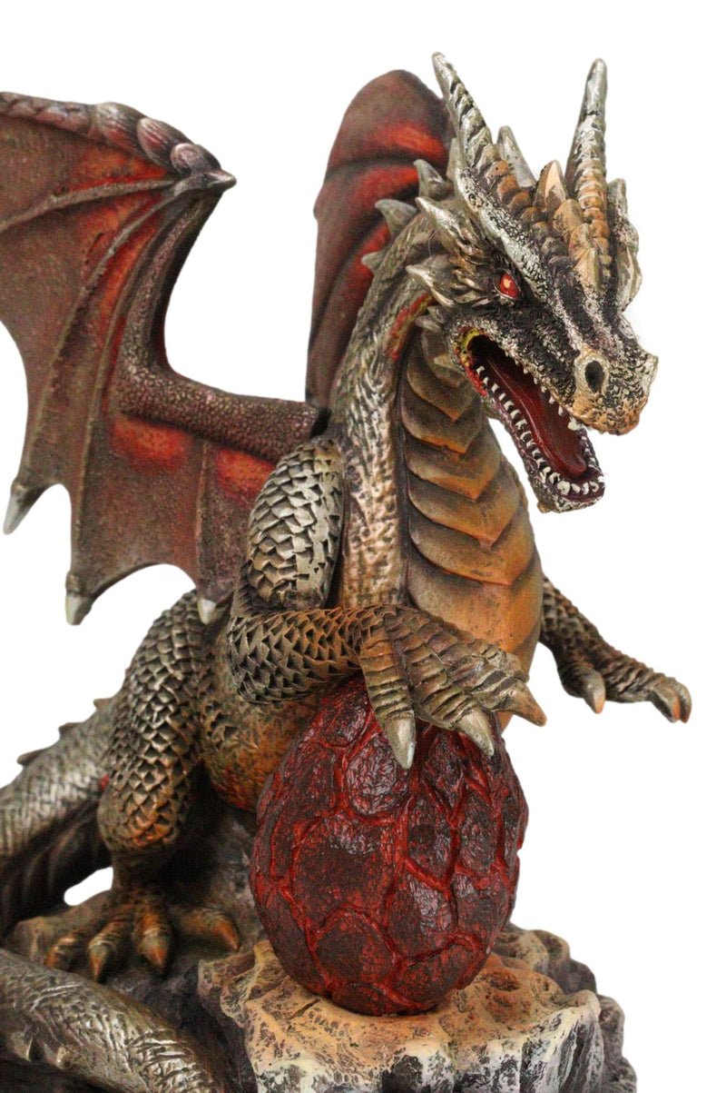 Fantasy Bronzite Fire Dragon Guarding LED Scaled Egg Decorative Figurine