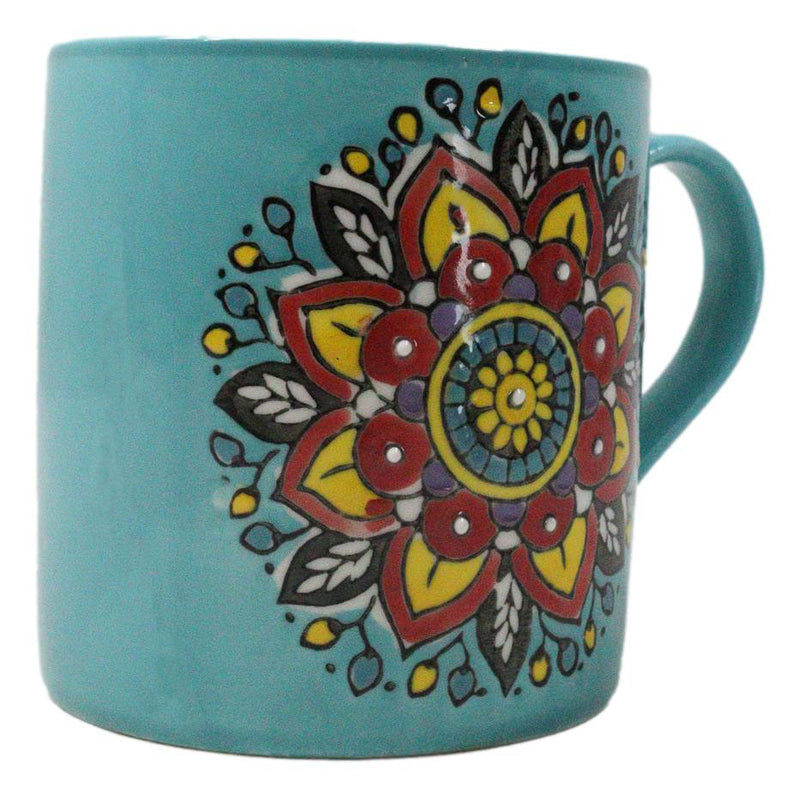 Blue Vishuddha Throat Chakra Zen Flower Of Life Mandala Circle Ceramic Mug Cup