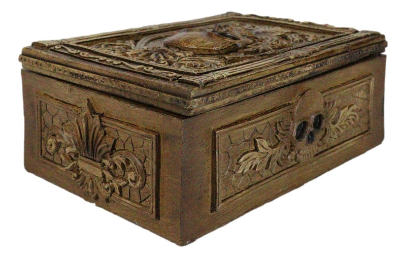 Rustic Bronzed Tooled Floral Mayan Aztec Skull Wicca Tarot Cards Decorative Box