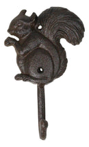 Pack Of 2 Cast Iron Rustic Whimsical Tree Squirrel Chipmunk with Acorn Wall Hook