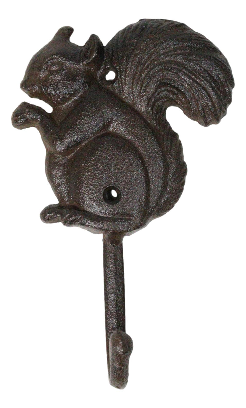 Pack Of 2 Cast Iron Rustic Whimsical Tree Squirrel Chipmunk with Acorn Wall Hook