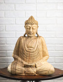 Acacia Wood Meditating Buddha Gautama Amitabha In Prayer Zen Sculpture 10.75"H