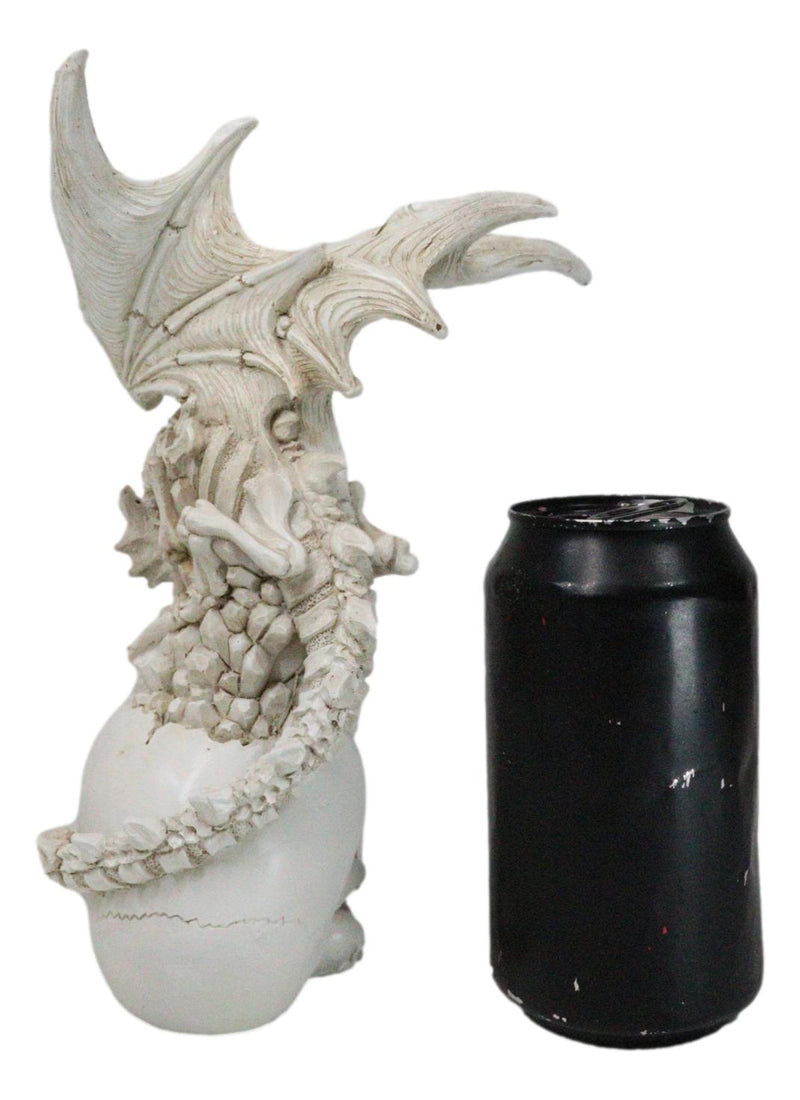 Ossuary Macabre Skeleton Bone Dragon Perching On Gothic White Skull Figurine
