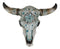 Western Turquoise Floral Horned Cow Skull Wall Decor Plaque