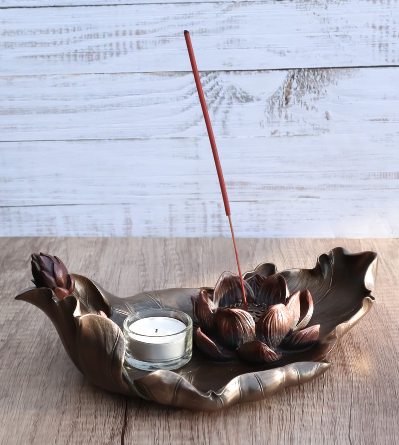 Zen Garden Buddha Lotus Flower Incense Burner Votive Tea Light Candleholder