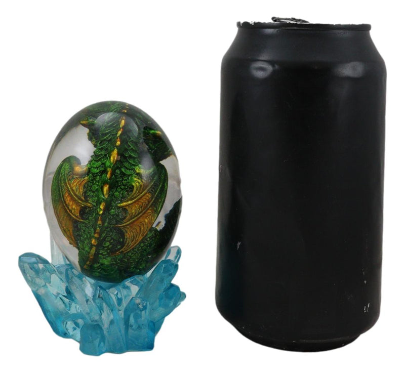 Green Dragon In Acrylic Glass Egg With Aqua Crystals And LED Lava Rock Bases