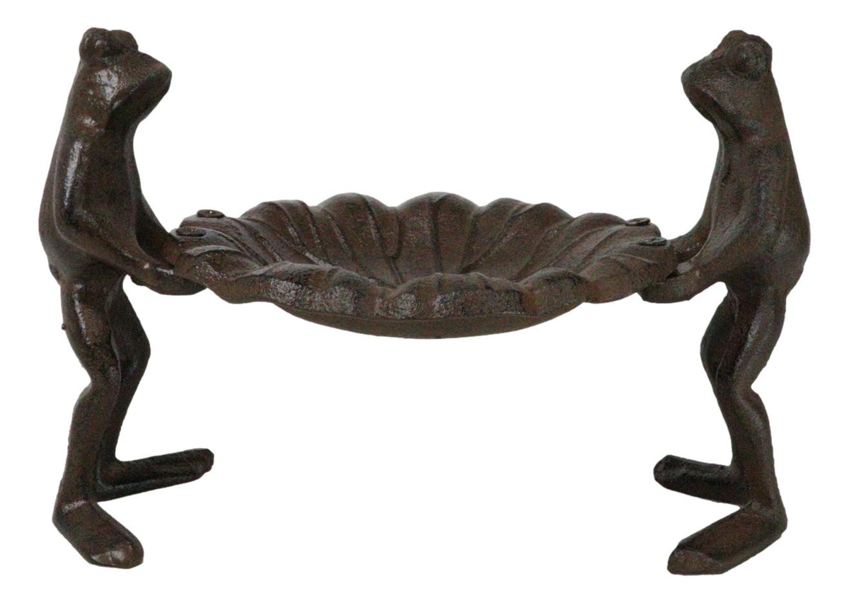 Cast Iron 2 Toad Frogs With Waterlily Lily Pad Bird Feeder Bath Garden Figurine - Ebros Gift